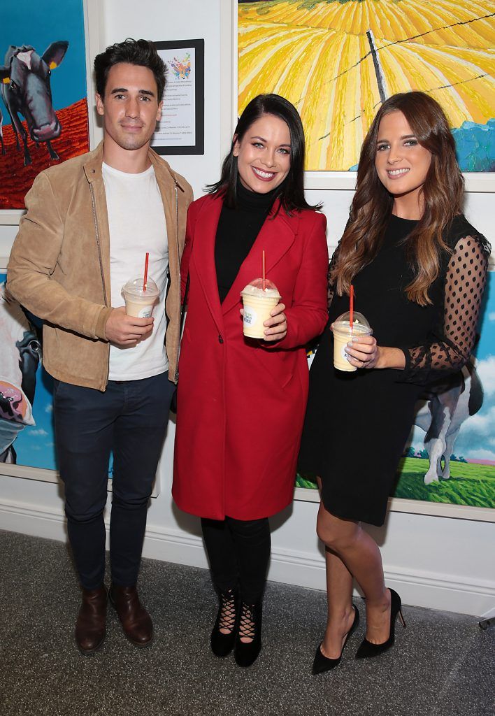 Josh Patterson, Michelle McGrath and Binky Felstead at the launch of the National Dairy Council's Complete Natural Pop up Dairy Cafe on South William Street, Dublin. Photo: Brian McEvoy