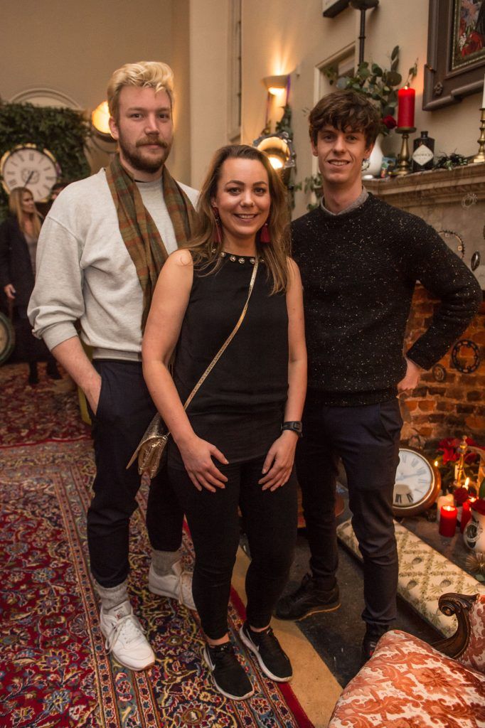 Harry Colley, Laura Packenham and Jack Gibson at the exclusive launch of Hendrick's 'The Illustrious Manor of Eminence' at Tailor's Hall, Back Lane, Dublin 8. Photo: RuthlessImagery