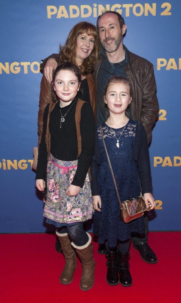 Elaine Liddy, Paval Barter , Annabelle Liddy (age 9) and Evie Barter (age 8) pictured at the Paddington 2 premiere in Odeon Point Square, Dublin. Photo: Patrick O'Leary