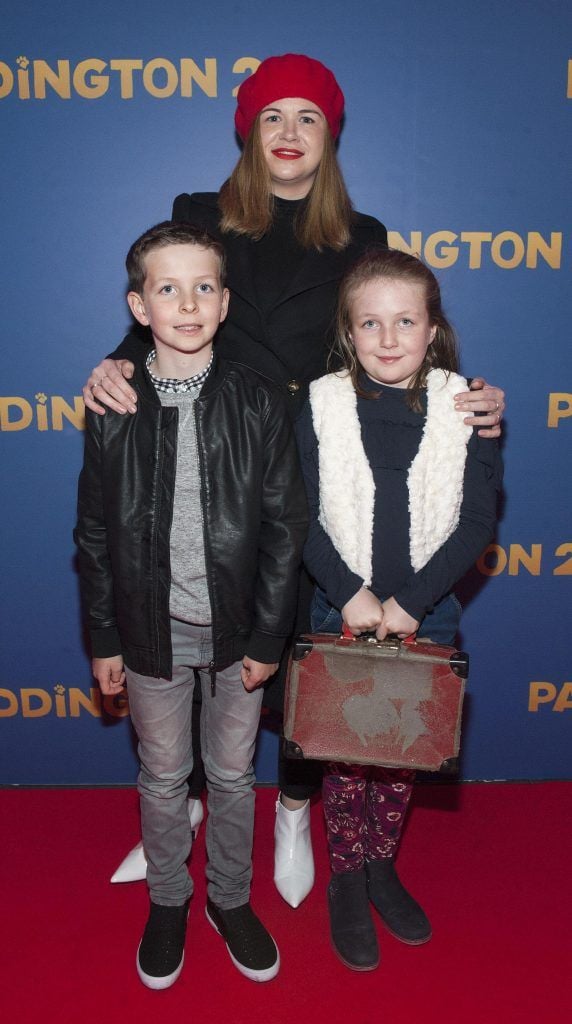 Taine King, Ben Anderson (age9) and Tessa Anderson (age8) pictured at the Paddington 2 premiere in Odeon Point Square, Dublin. Photo: Patrick O'Leary