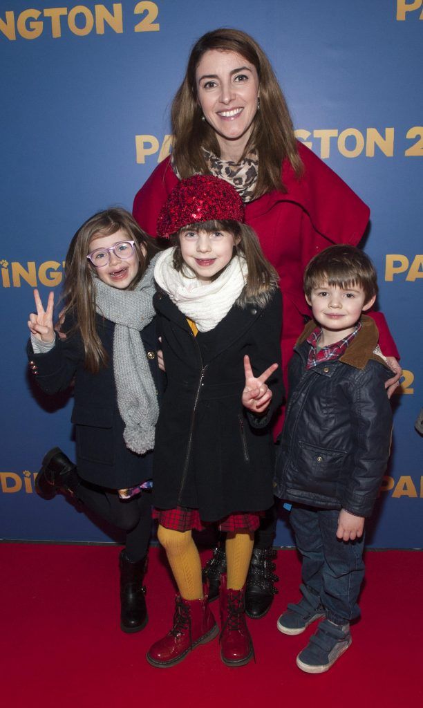 Jill Dooley, Emma Rose Buttner (age7), Maria McCourt (age6) and Sam Mc Court (age4) pictured at the Paddington 2 premiere in Odeon Point Square, Dublin. Photo: Patrick O'Leary