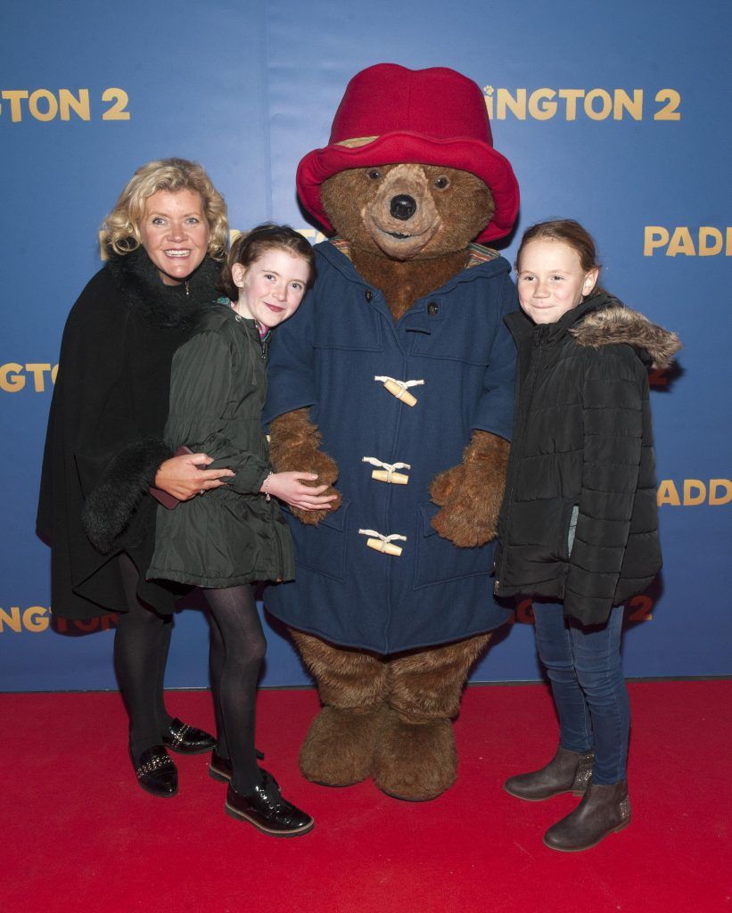 Rachel Supple, Mia Morrissey (age10) and Ella Brodrick (age10) pictured at the Paddington 2 premiere in Odeon Point Square, Dublin. Photo: Patrick O'Leary