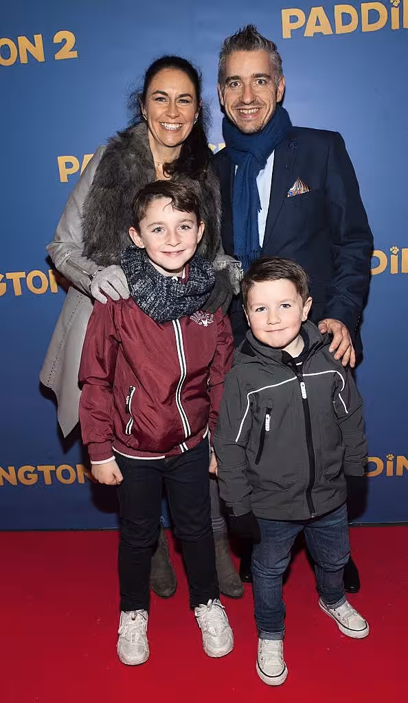 Yvonne Cullen, Rob Cullen, Liam Cullen (age 9) and Tommy Cullen (age4) pictured at the Paddington 2 premiere in Odeon Point Square, Dublin. Photo: Patrick O'Leary