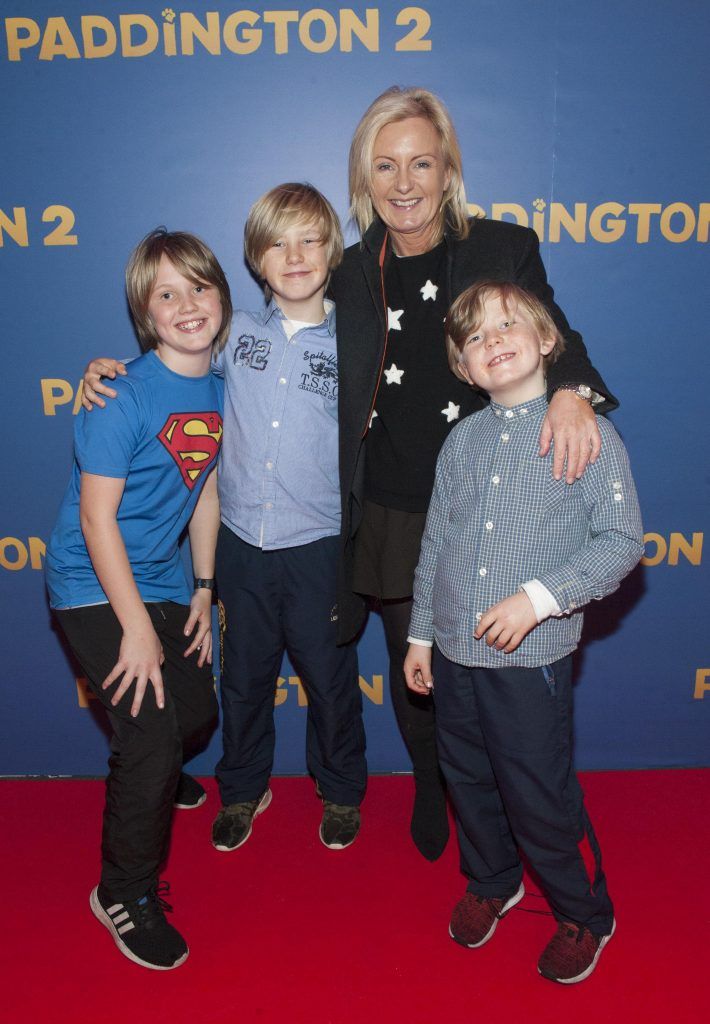 Lyn Brosnam, Killian Brosnan (age11), Ben Brosnan (age10) and Jamie Brosnan (age7)  pictured at the Paddington 2 premiere in Odeon Point Square, Dublin. Photo: Patrick O'Leary