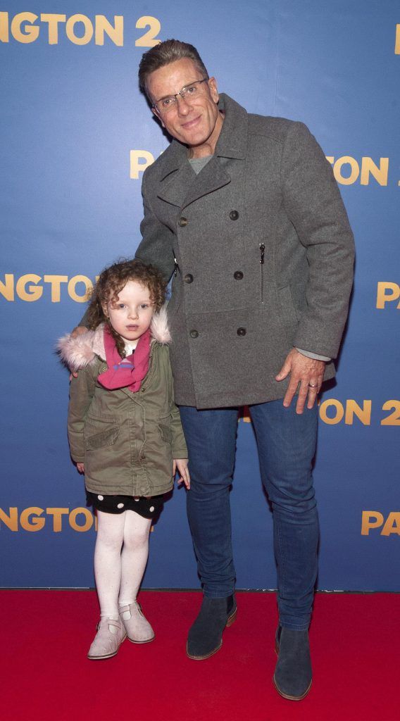 Paul Byrne and daughter Regan Byrne pictured at the Paddington 2 premiere in Odeon Point Square, Dublin. Photo: Patrick O'Leary