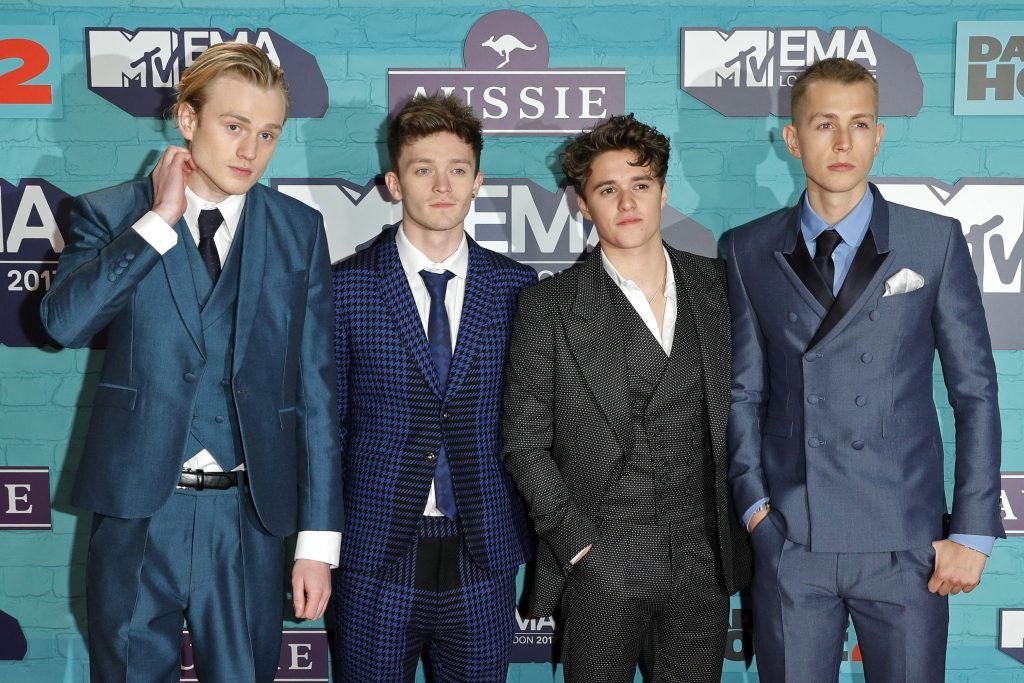 (L-R) Tristan Evans, Connor Ball, Bradley Simpson and James McVey of The Vamps attend the MTV EMAs 2017 held at The SSE Arena, Wembley on November 12, 2017 in London, England.  (Photo by Andreas Rentz/Getty Images for MTV)