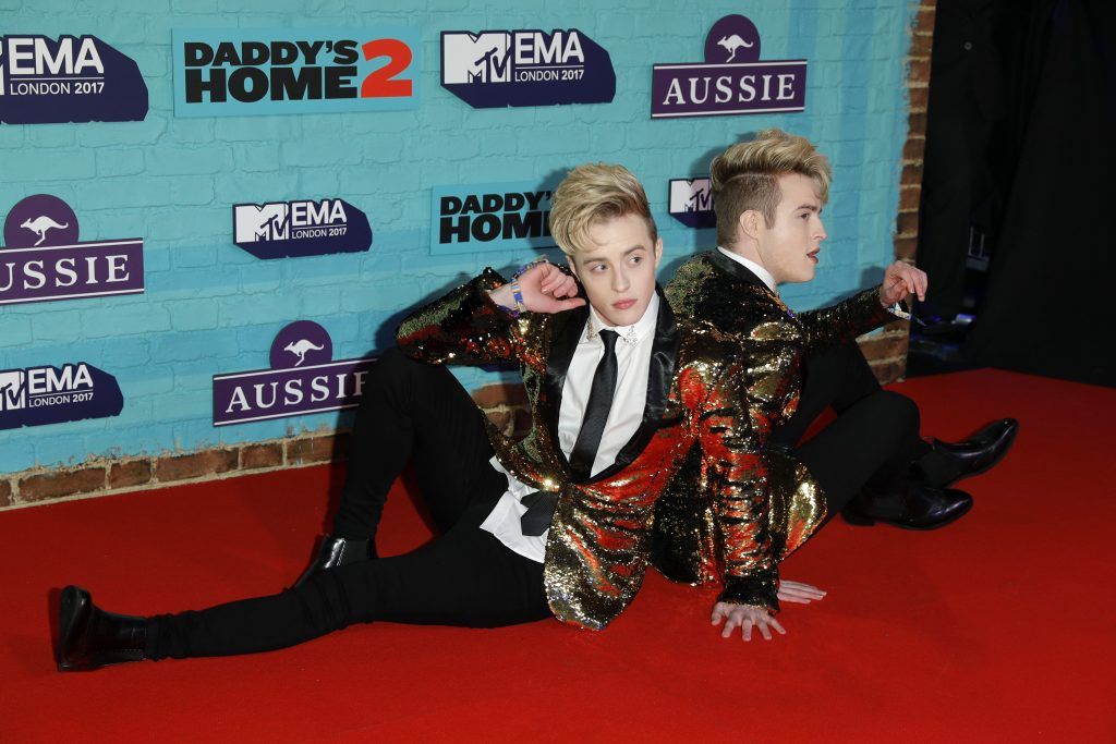  John Grimes and Edward Grimes of Jedward attend the MTV EMAs 2017 held at The SSE Arena, Wembley on November 12, 2017 in London, England.  (Photo by Andreas Rentz/Getty Images for MTV)