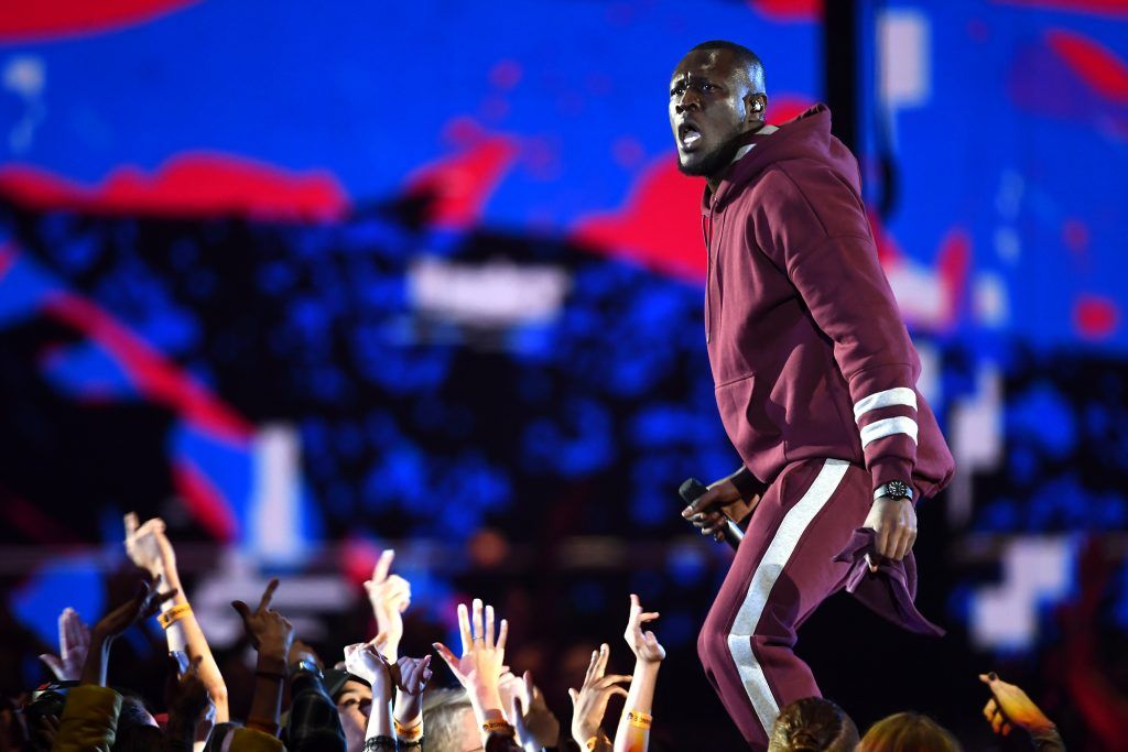 Rapper Stormzy performs on stage during the MTV EMAs 2017 held at The SSE Arena, Wembley on November 12, 2017 in London, England.  (Photo by Ian Gavan/Getty Images for MTV)