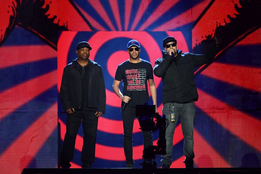 (L-R) Rap-Rock supergroup Chuck Dee, Tom Morello and B-Real of Prophets of Rage present the award for Best Hip Hop on stage during the MTV EMAs 2017 held at The SSE Arena, Wembley on November 12, 2017 in London, England.  (Photo by Ian Gavan/Getty Images for MTV)