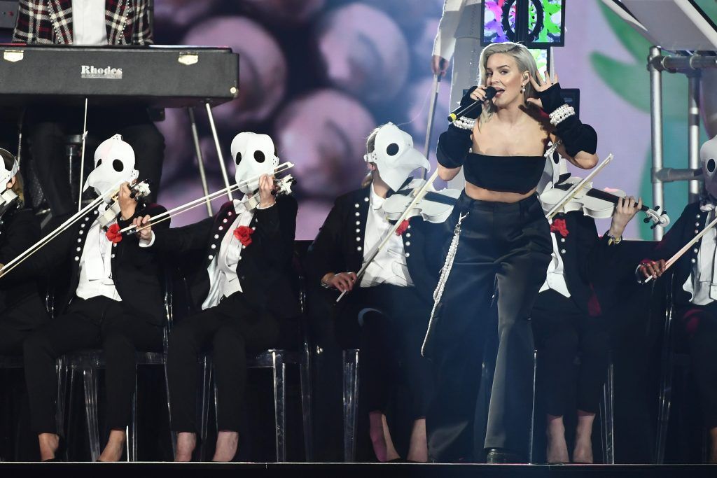 Anne Marie performs on stage with Clean Bandit during the MTV EMAs 2017 held at The SSE Arena, Wembley on November 12, 2017 in London, England.  (Photo by Ian Gavan/Getty Images for MTV)
