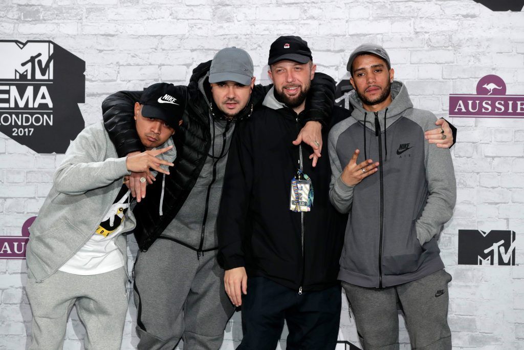 Kurupt FM pose in the winner's room during the MTV EMAs 2017 held at The SSE Arena, Wembley on November 12, 2017 in London, England.  (Photo by John Phillips/Getty Images for MTV)
