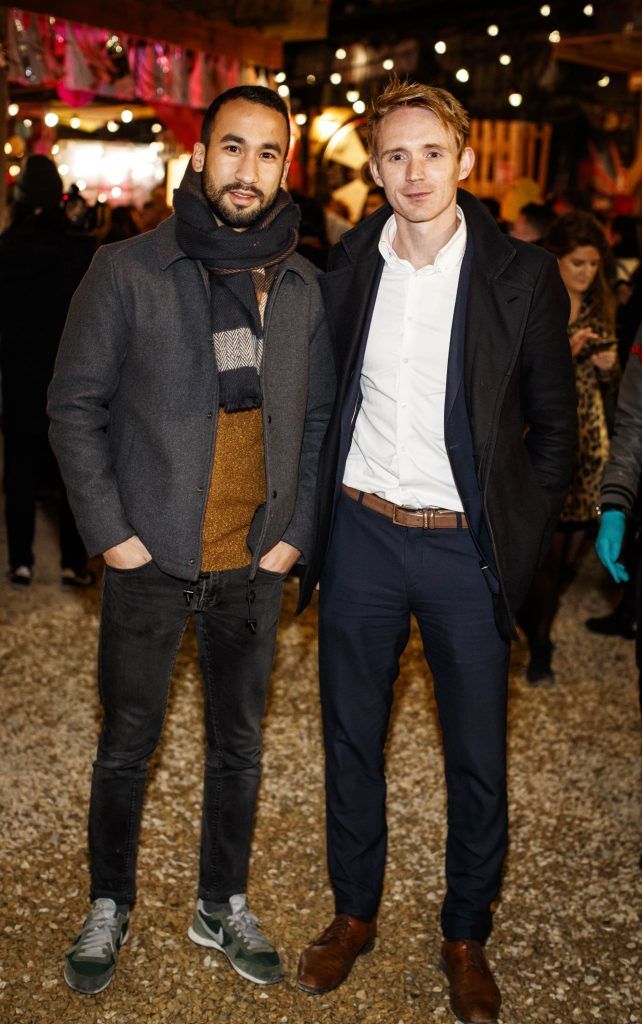 Craid Dalleau and Ciaran McGuire pictured on the opening night of Baileys Treatyard. Baileys is partnering with Dublin's Eatyard to create a deliciously indulgent experience, taking place until Sunday 12 November 2017. Picture: Andres Poveda