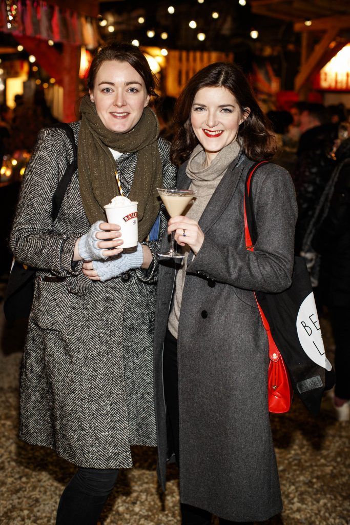 Helen O'Reilly and Ciara Clowry pictured on the opening night of Baileys Treatyard. Baileys is partnering with Dublin's Eatyard to create a deliciously indulgent experience, taking place until Sunday 12 November 2017. Picture: Andres Poveda
