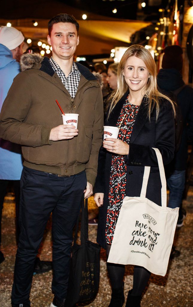 Fraser Shields & Alice Keogh pictured on the opening night of Baileys Treatyard. Baileys is partnering with Dublin's Eatyard to create a deliciously indulgent experience, taking place until Sunday 12 November 2017. Picture: Andres Poveda