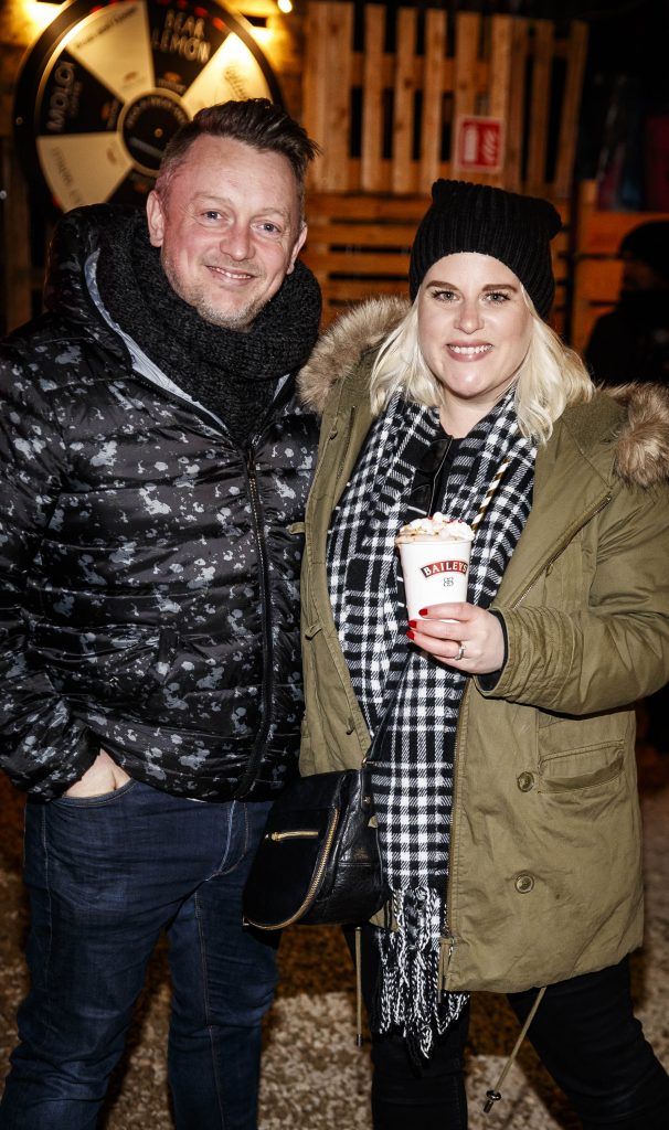 Ian Downes and Lili Forberg pictured on the opening night of Baileys Treatyard. Baileys is partnering with Dublin's Eatyard to create a deliciously indulgent experience, taking place until Sunday 12 November 2017. Picture: Andres Poveda