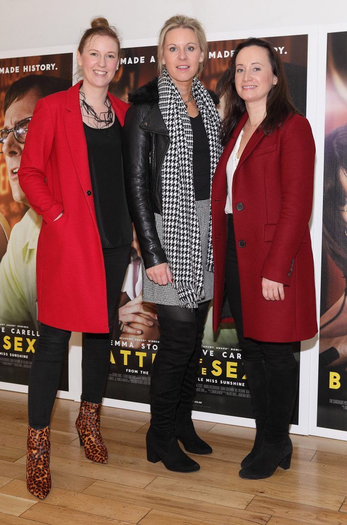 Karen Reid, Suzie McGinley and Olivia Naughton at the special preview screening of Battle of the Sexes at the Lighthouse Cinema, Dublin. Photo: Brian McEvoy Photography