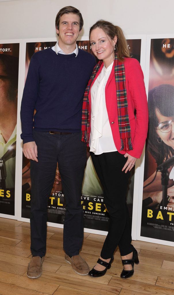 Mark Carpenter and Pia O'Farrell at the special preview screening of Battle of the Sexes at the Lighthouse Cinema, Dublin. Photo: Brian McEvoy Photography