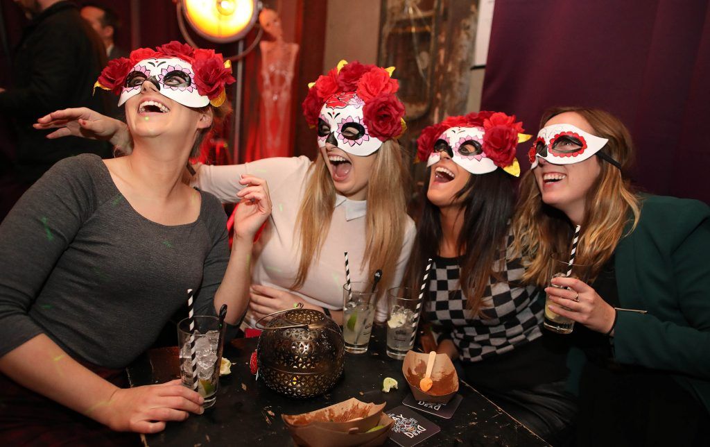 Emma Reynolds, Aoife O’Donnell, Mary Mc Enroe and Aileen Mannion enjoying the festivities at Jose Cuervo Day of the Dead Secret Party in Dublin. Photo: Julien Behal