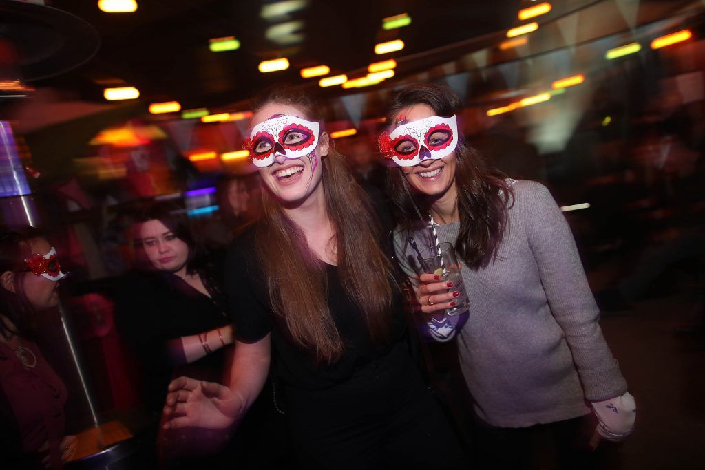 Niamh Tucker and Heather Laurie enjoying the festivities at Jose Cuervo Day of the Dead Secret Party in Dublin. Photo: Julien Behal