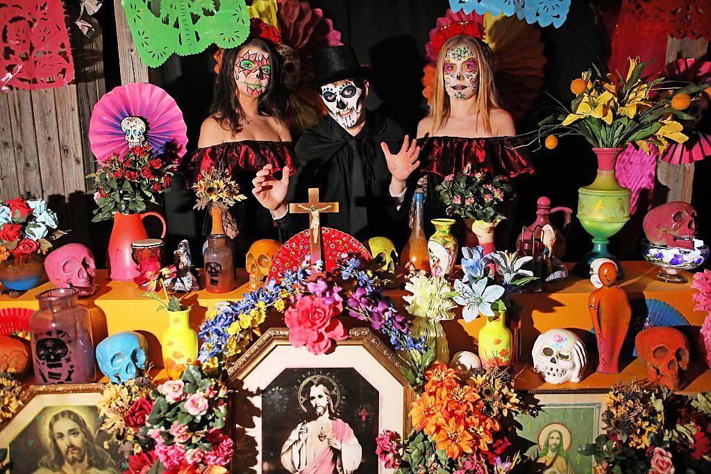 Stephen Kenny, Michelle Roche and Lauren Moran enjoying the festivities at Jose Cuervo Day of the Dead Secret Party in Dublin. Photo: Julien Behal