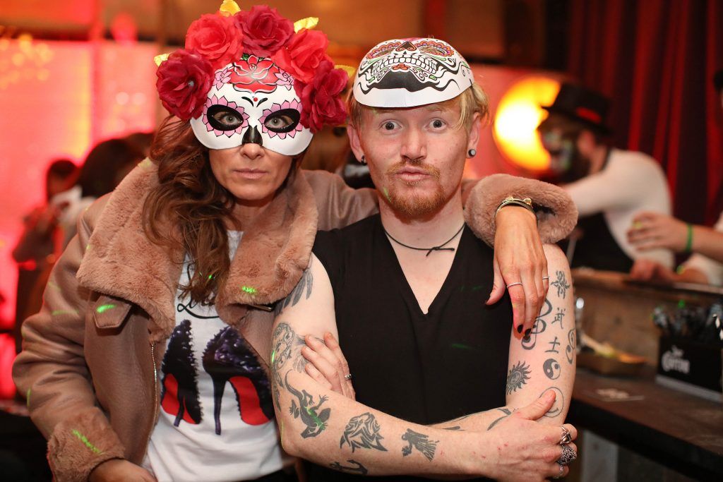 Sabrina Gilchrist and Darragh Kelly enjoying the festivities at Jose Cuervo Day of the Dead Secret Party in Dublin. Photo: Julien Behal