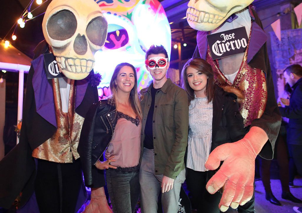 Sara Curran, Mikie O’Loughlin and Siofra Mulqueen enjoying the festivities at Jose Cuervo Day of the Dead Secret Party in Dublin. Photo: Julien Behal