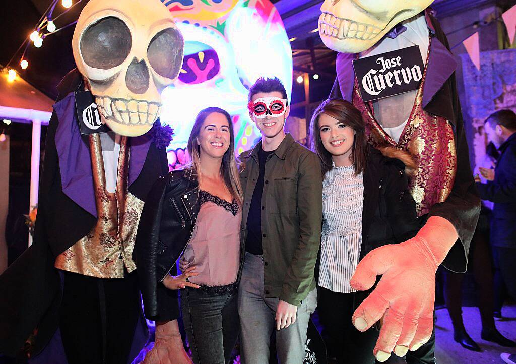 Sara Curran, Mikie O’Loughlin and Siofra Mulqueen enjoying the festivities at Jose Cuervo Day of the Dead Secret Party in Dublin. Photo: Julien Behal