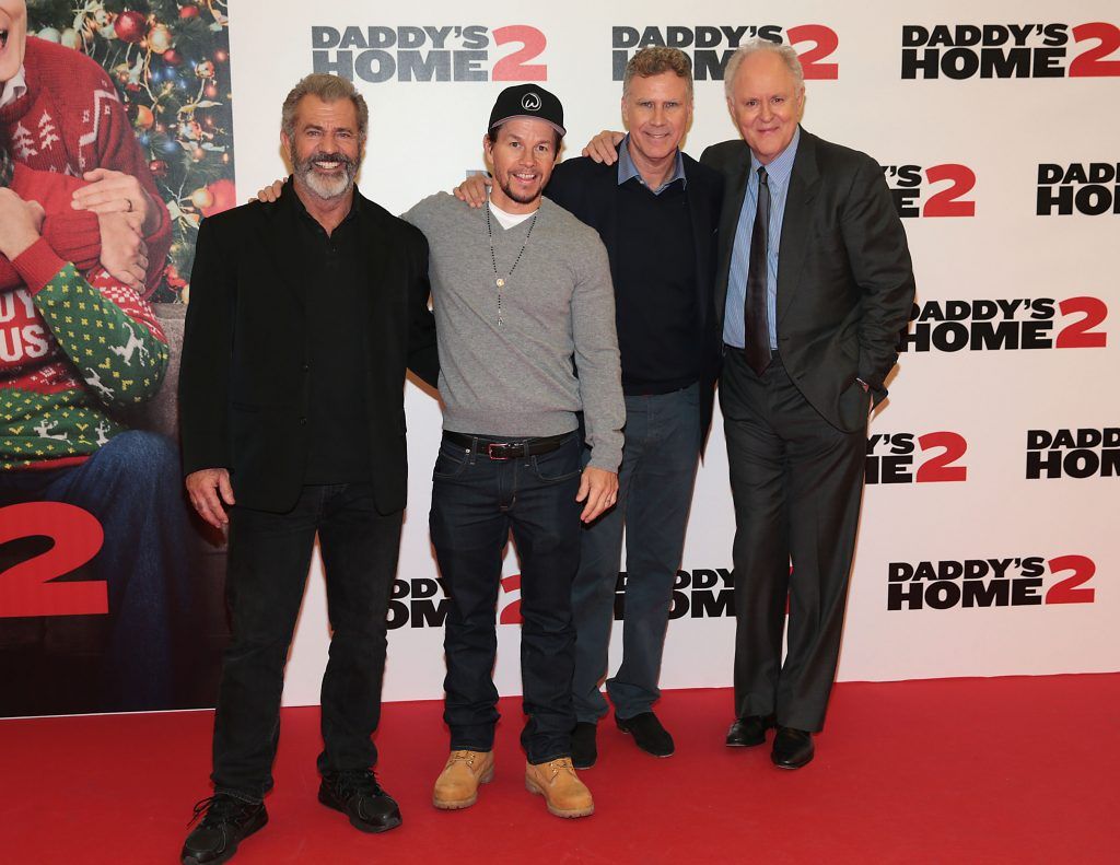 Mel Gibson, Mark Wahlberg, Will Ferrell and John Lithgow at the Irish premiere screening of Daddy's Home 2 at The Odeon Cinema in Point Square, Dublin. Photo: Brian McEvoy