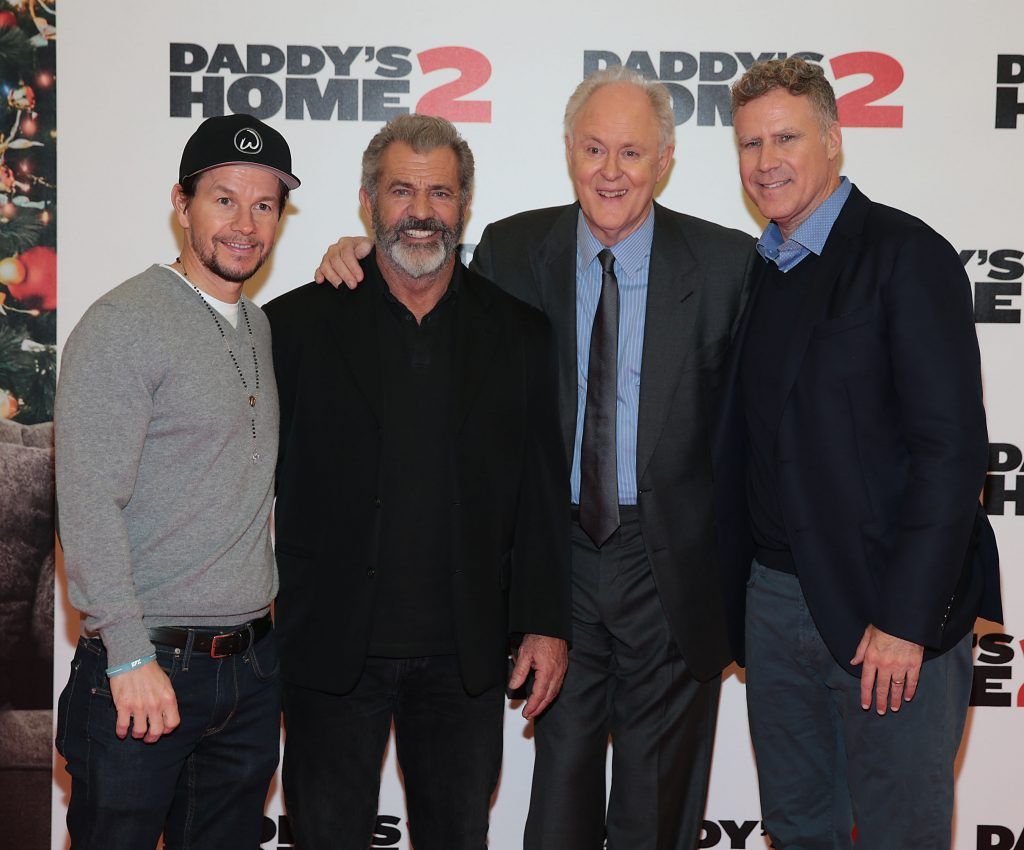 Mark Wahlberg, Mel Gibson, John Lithgow and Will Ferrell at the Irish premiere screening of Daddy's Home 2 at The Odeon Cinema in Point Square, Dublin. Photo: Brian McEvoy