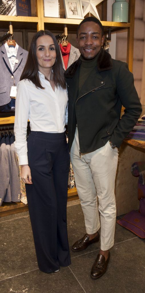 Laura Harron and Lawson Mpame pictured at the Magee 1866 Starry Winter Nights style and shopping evening at Magee, South Anne Street on November 16th 2017. Photo: Patrick O'Leary