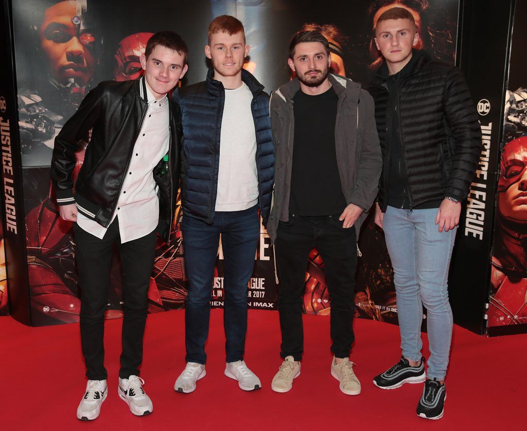 Alex King, Matthew King, James King and Carl Doyle at the special preview screening of Justice League at Cineworld IMAX, Dublin. Photo: Brian McEvoy