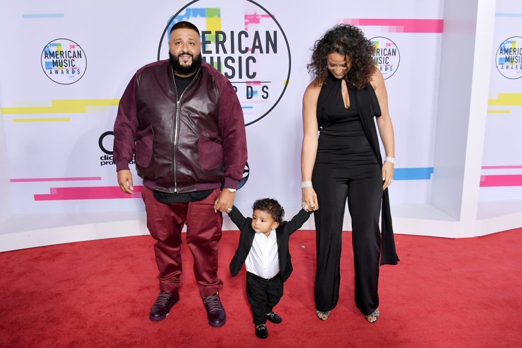 (L-R) DJ Khaled, Asahd Tuck Khaled and Nicole Tuck attend the 2017 American Music Awards at Microsoft Theater on November 19, 2017 in Los Angeles, California.  (Photo by Neilson Barnard/Getty Images)