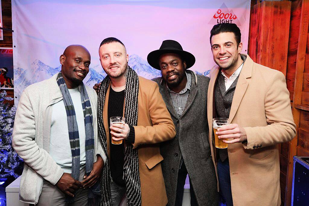 Cool Runnings actors Rawle D. Lewis and Doug E. Doug with Dean Anthony and Karl Bowe at the launch of Apres Dublin in association with Coors Light (1st December 2017). Picture Conor McCabe Photography.