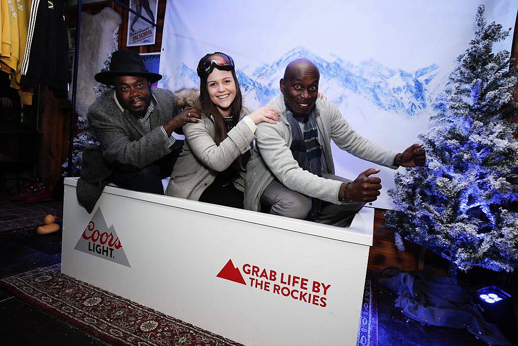 Cool Runnings actors Doug E. Doug and Rawle D. Lewis with Gemma Rothwell at the launch of Apres Dublin in association with Coors Light (1st December 2017). Picture Conor McCabe Photography.