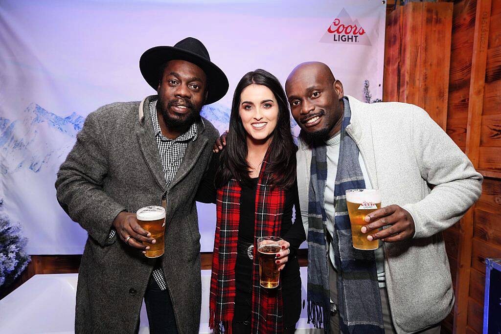 Cool Runnings actors Doug E. Doug and Rawle D. Lewis with Rachel Quinn at the launch of Apres Dublin in association with Coors Light (1st December 2017). Picture Conor McCabe Photography.