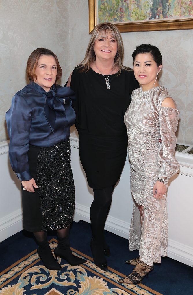 Danielle Macari, Susan McLaverty and Jeanette Sung at the annual Cari Charity Christmas lunch hosted by Miriam Ahern at the Shelbourne Hotel Dublin. Photo: Brian McEvoy