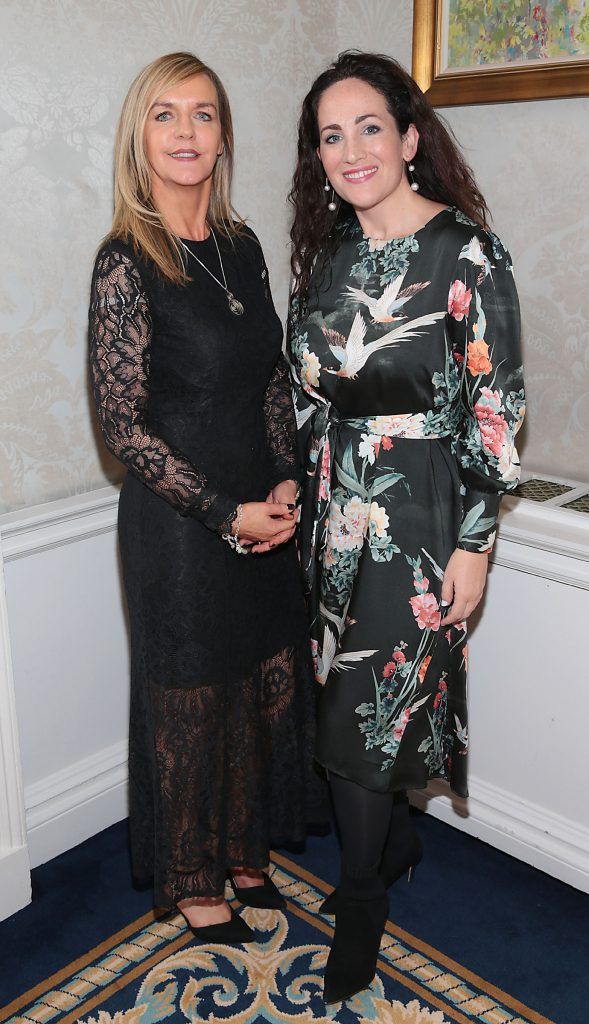 Siobhan McMahon and Fiona Murray at the annual Cari Charity Christmas lunch hosted by Miriam Ahern at the Shelbourne Hotel Dublin. Photo: Brian McEvoy