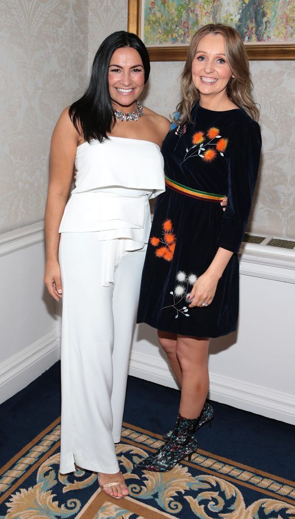 Hazel Kaneswaran and Allison Kealy at the annual Cari Charity Christmas lunch hosted by Miriam Ahern at the Shelbourne Hotel Dublin. Photo: Brian McEvoy