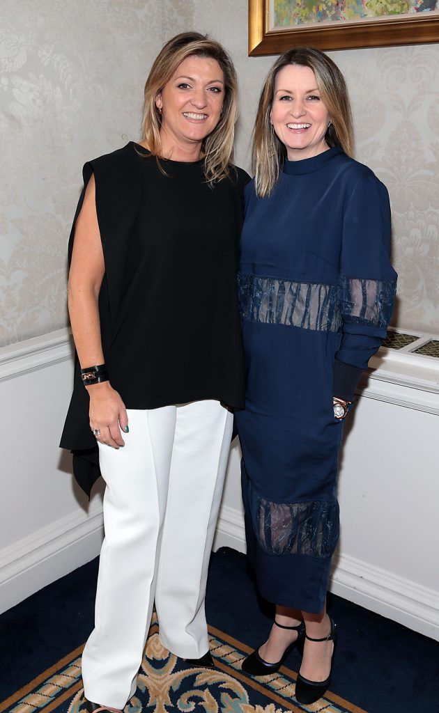 Emma Coppolla and Charlotte Bradshaw at the annual Cari Charity Christmas lunch hosted by Miriam Ahern at the Shelbourne Hotel Dublin. Photo: Brian McEvoy