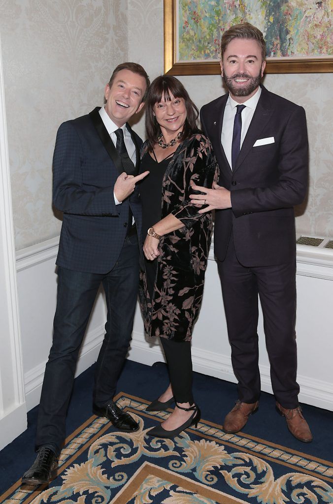 Alan Hughes, Trish Townsend and Karl Broderick at the annual Cari Charity Christmas lunch hosted by Miriam Ahern at the Shelbourne Hotel Dublin. Photo: Brian McEvoy