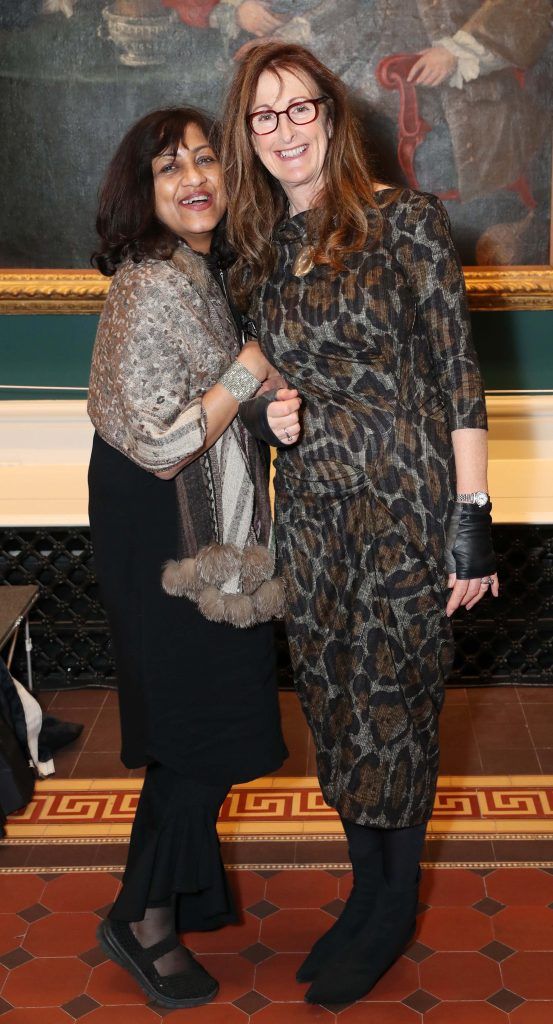 Bina Shah and Carole Shubotham at the announcement of the winner of the Hennessy Portrait Prize 2017 at the National Gallery of Ireland, 29th November 2017. Pic: Marc O'Sullivan