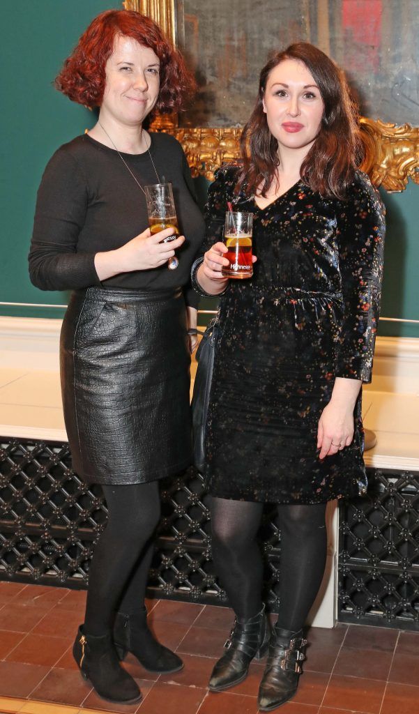 Laura Keogh and Sinead Rice at the announcement of the winner of the Hennessy Portrait Prize 2017 at the National Gallery of Ireland, 29th November 2017. Pic: Marc O'Sullivan