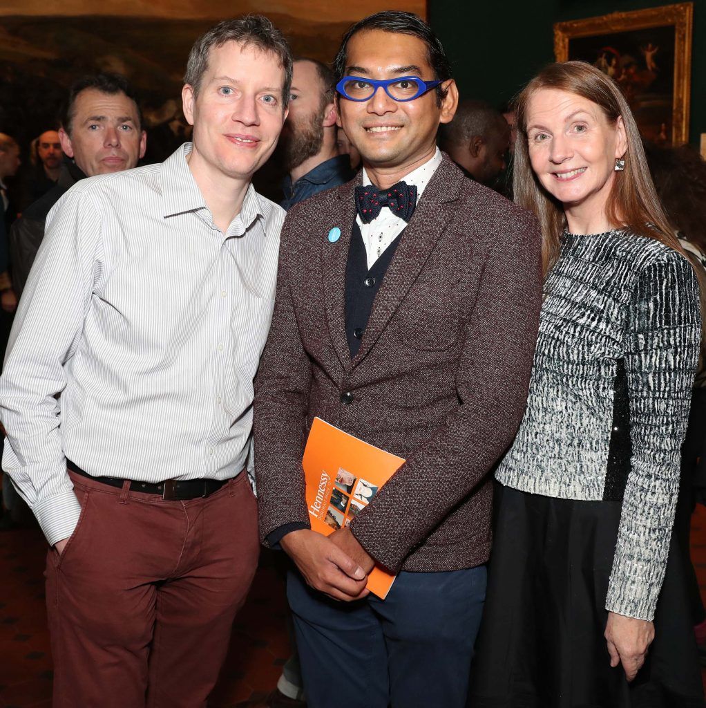 Lorcan and Imran Mac Manus and Celine Ting at the announcement of the winner of the Hennessy Portrait Prize 2017 at the National Gallery of Ireland, 29th November 2017. Pic: Marc O'Sullivan