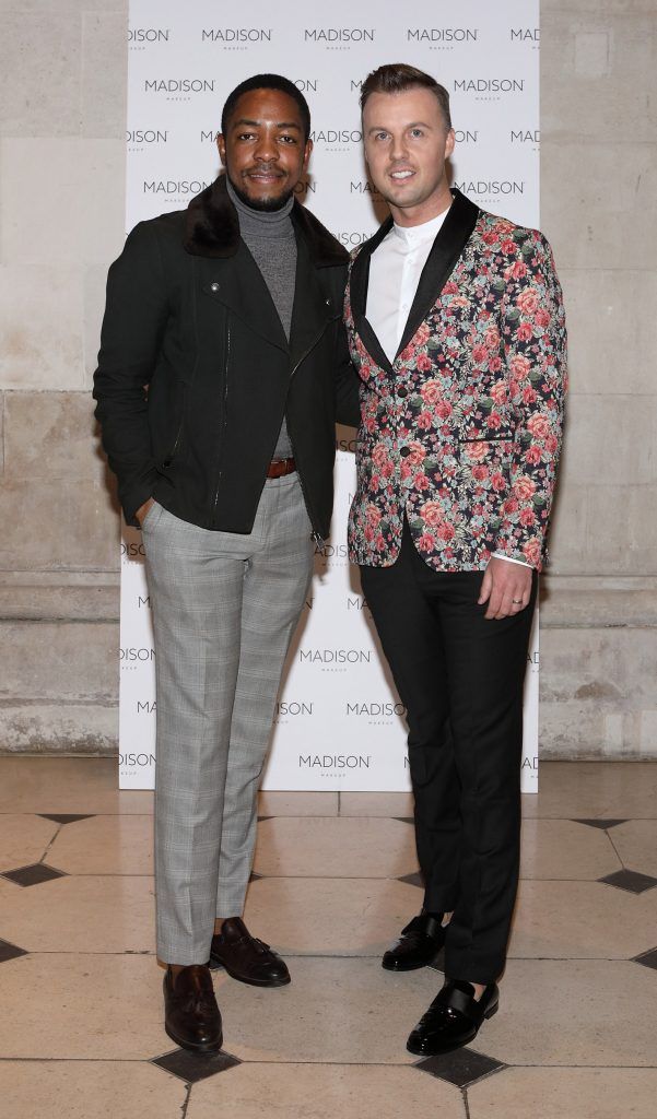 Lawson Mpame and Paul Mooney pictured at the launch of Madison Makeup at City Hall, Dublin. Picture: Brian McEvoy Photography