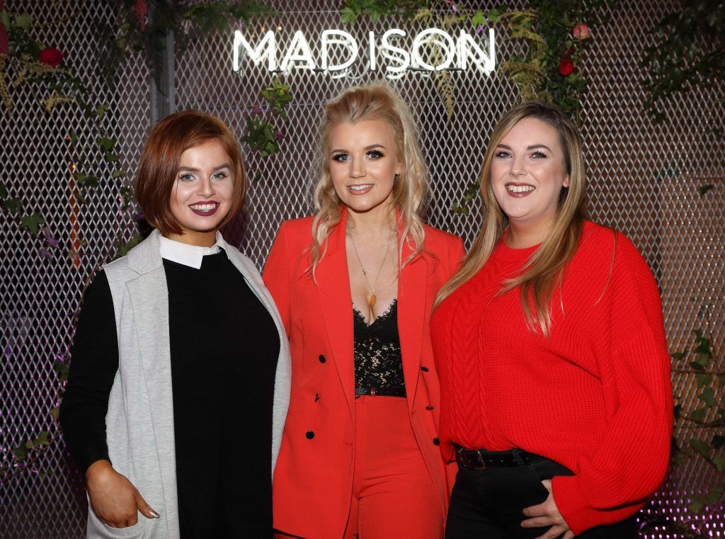 Amie Edwards, Lorna Campbell and Megan Kessie pictured at the launch of Madison Makeup at City Hall, Dublin. Picture: Brian McEvoy Photography