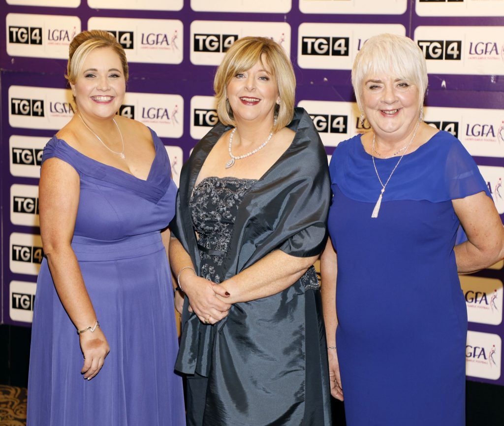 Lyn Savage, Marie Hickey and Rosemary Coyle at the 2017 TG4 Ladies GAA AllStar Awards at Citywest Hotel. Photo: Kieran Harnett