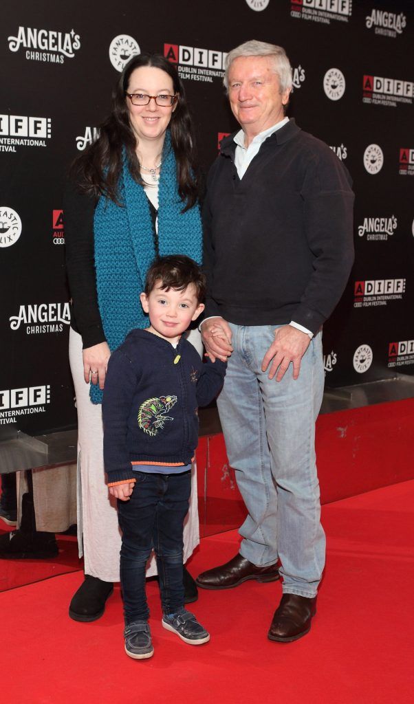 Suzanne Cronly, Brian Cronly and Eoghan Cronly-Hanberry pictured at the screening of Angela's Christmas to launch ADIFF's Fantastic Flix children's programme. Picture: Brian McEvoy Photography