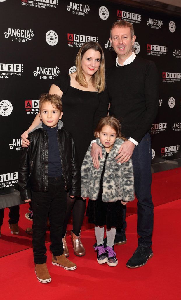 Cat Handly and Darren Handly with their children Fred Handley and Poppy-Jean Handly pictured at the screening of Angela's Christmas to launch ADIFF's Fantastic Flix children's programme. Picture: Brian McEvoy Photography