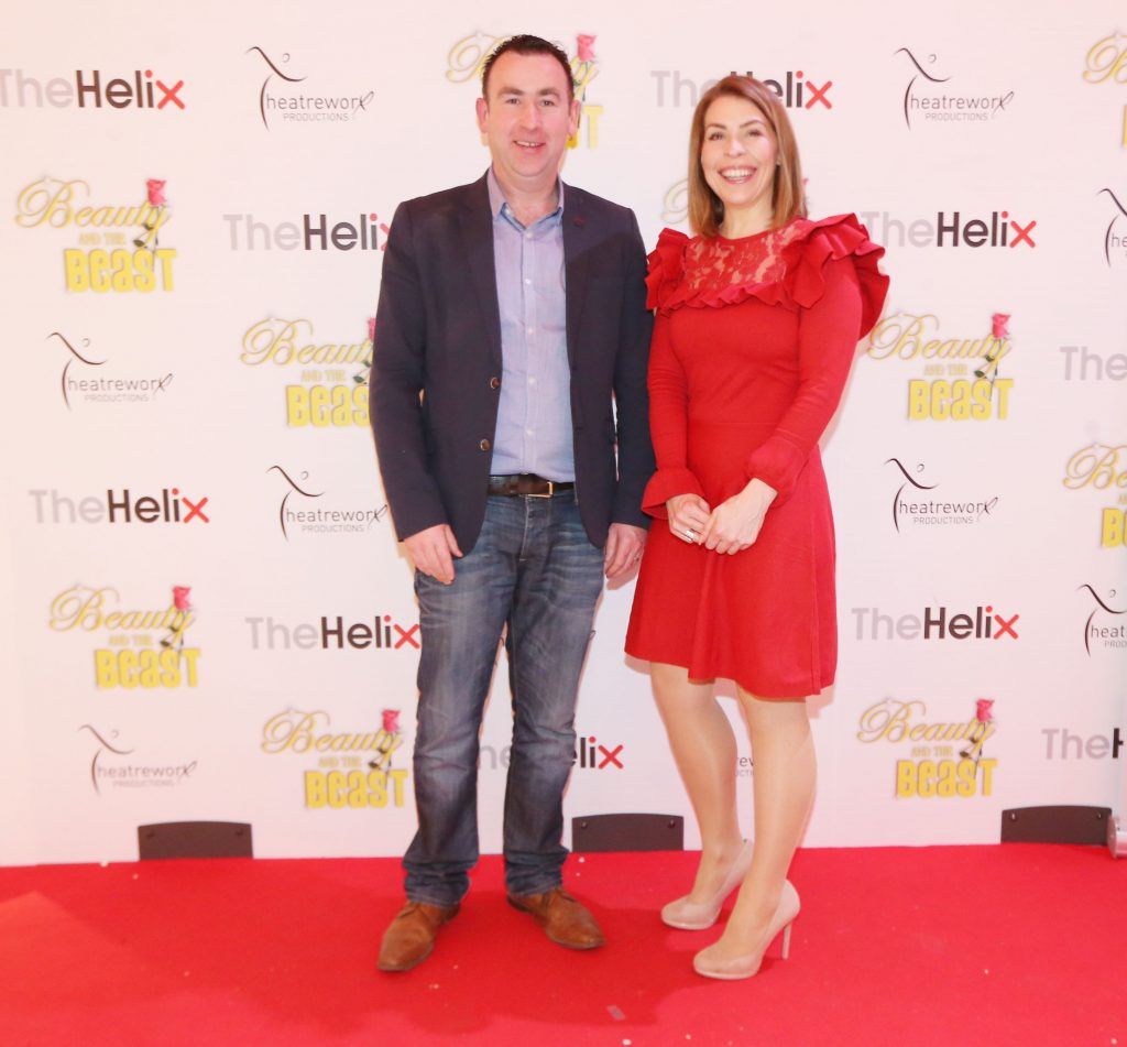 Michael Brady and Louise Phelan pictured with her children Finn and JJ at the opening night of The Helix Pantomime, Beauty and the Beast. Photo: Leon Farrell/Photocall Ireland