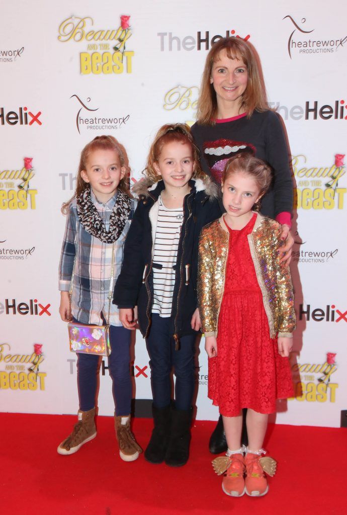 Former Nora with children Jodi, Isabel and Jessica pictured with her children Finn and JJ at the opening night of The Helix Pantomime, Beauty and the Beast. Photo: Leon Farrell/Photocall Ireland